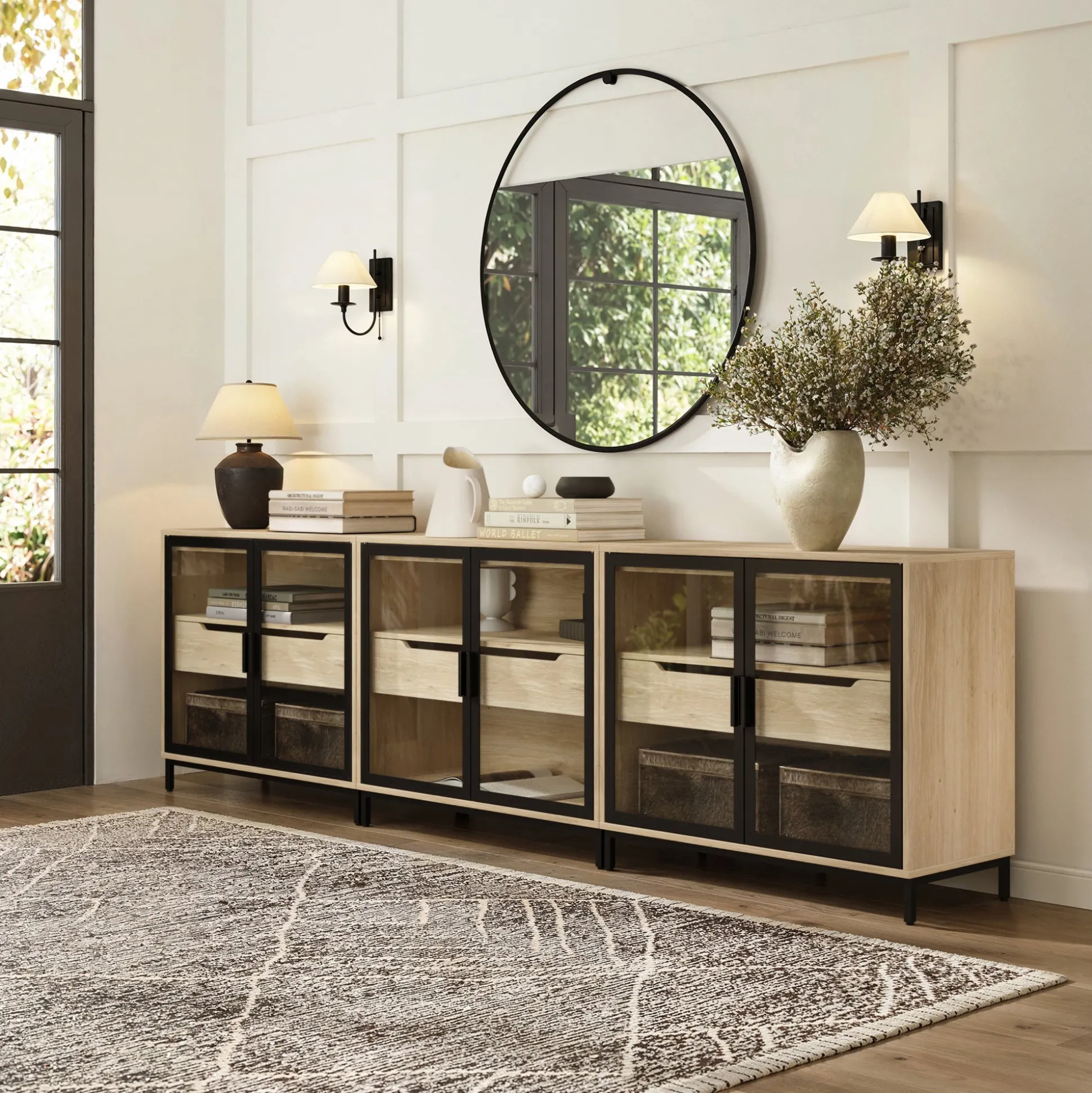 Glass TV Stand Console Cabinet with Doors for TVs up to 75"