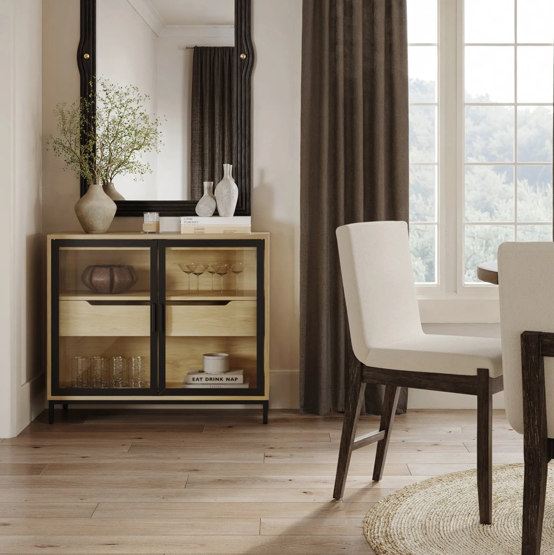 Glass TV Stand Console Cabinet with Doors for TVs up to 75"