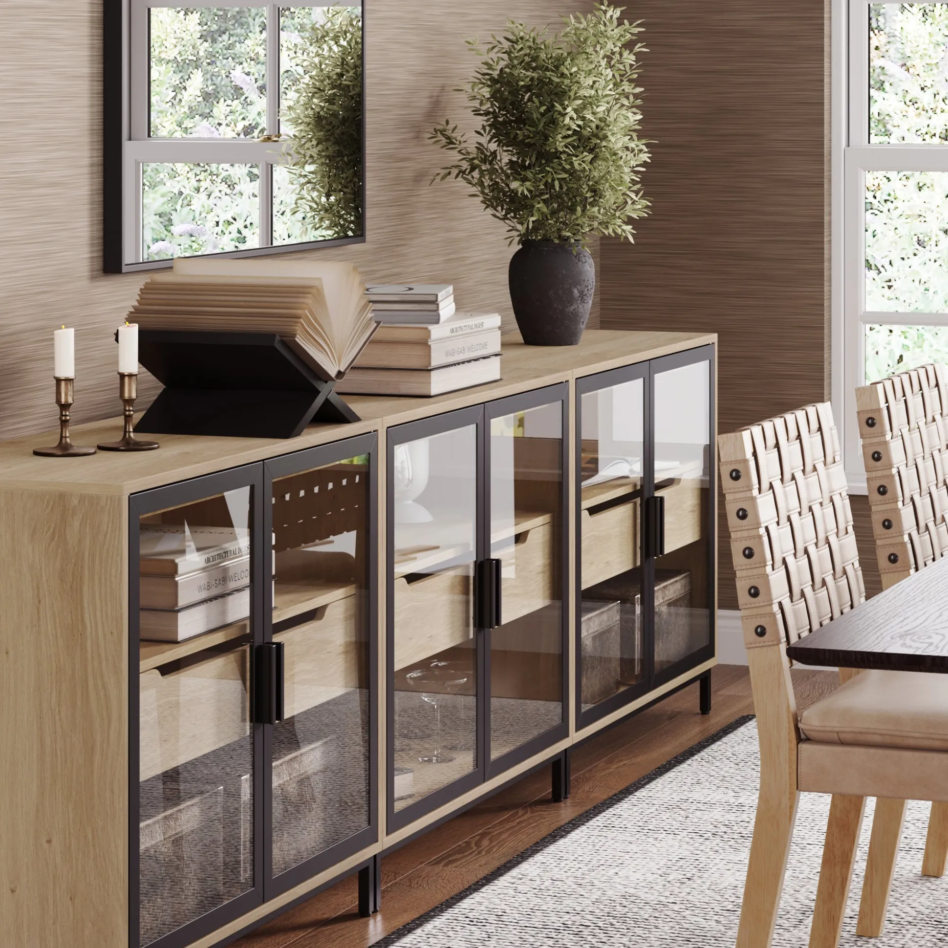 Glass TV Stand Console Cabinet with Doors for TVs up to 75"