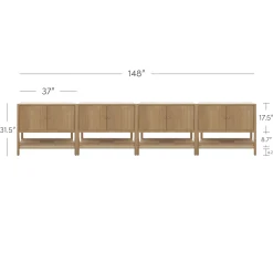 Grooved Door Credenza Storage Cabinet Light Brown (Set of 4)