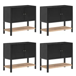 Grooved Door Large Credenza Storage Cabinet Black Oak (Set of 4)