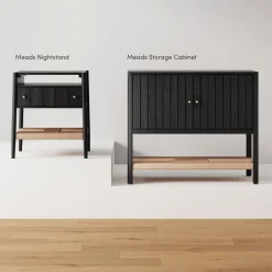 Grooved Door Storage Cabinet Credenza Black Oak (Set of 2)