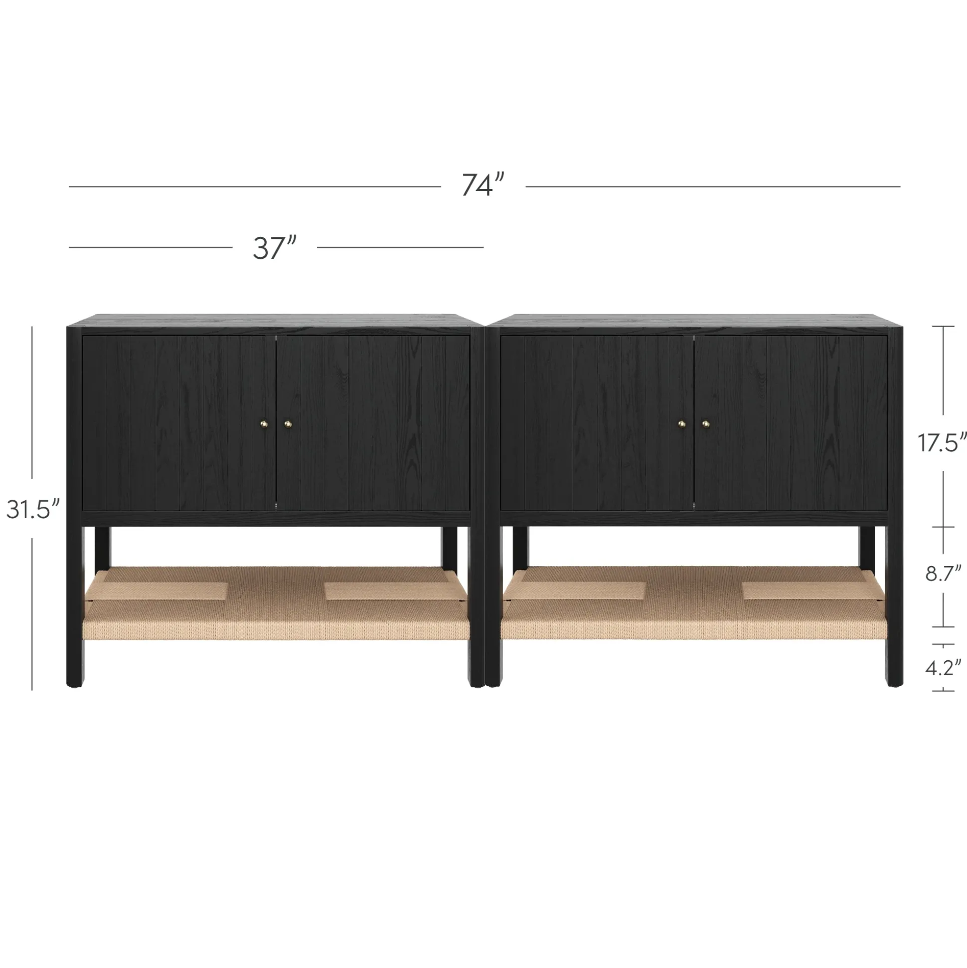 Grooved Door Storage Cabinet Credenza Black Oak (Set of 2)