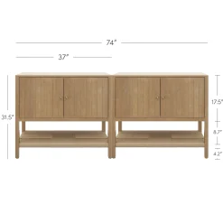 Grooved Door Storage Cabinet Credenza Light Brown (Set of 2)