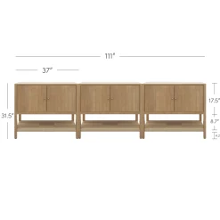Grooved Door Storage Cabinet Credenza Light Brown (Set of 3)