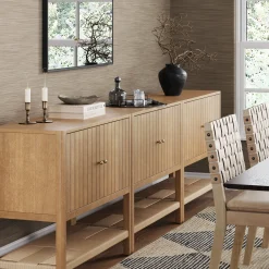 Grooved Door Storage Cabinet Credenza Light Brown (Set of 3)