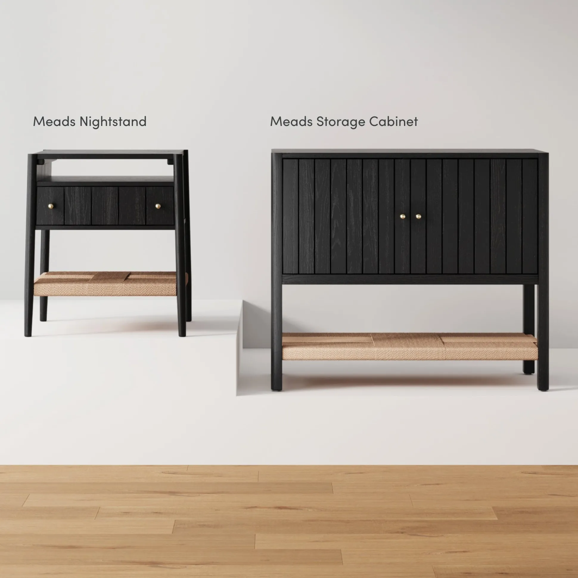 Grooved Door Storage Cabinet Credenza Black Oak (Set of 3)