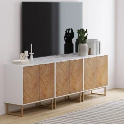 Herringbone Storage Cabinet Credenza White (Set of 3)