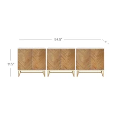Herringbone Storage Cabinet Credenza White (Set of 3)