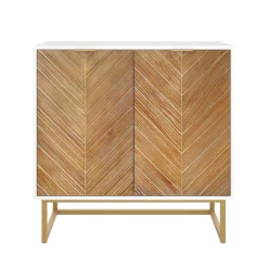 Herringbone Storage Cabinet Credenza White (Set of 3)