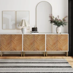 Herringbone Storage Cabinet Credenza White (Set of 3)
