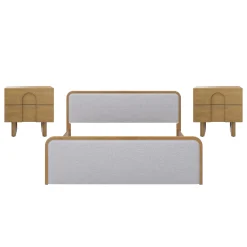 King Bedroom Set with 2 Arched Nightstands Gray/Light Brown