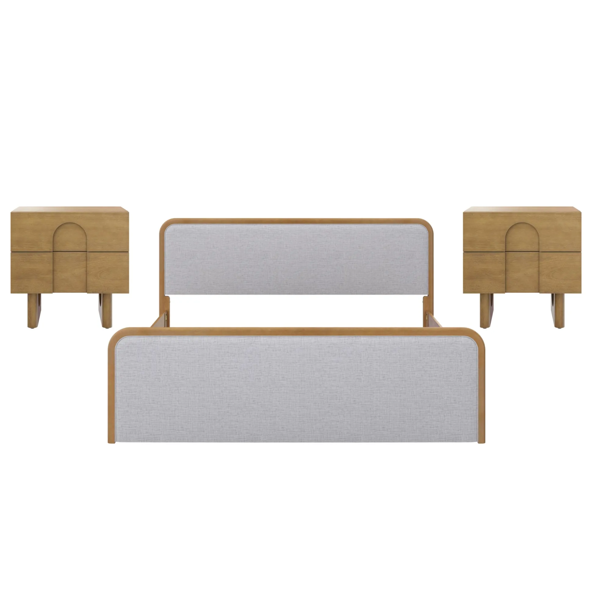 King Bedroom Set with 2 Arched Nightstands Gray/Light Brown