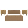 King Rounded Faux Leather Bed Frame with 2 Nightstands Light Brown