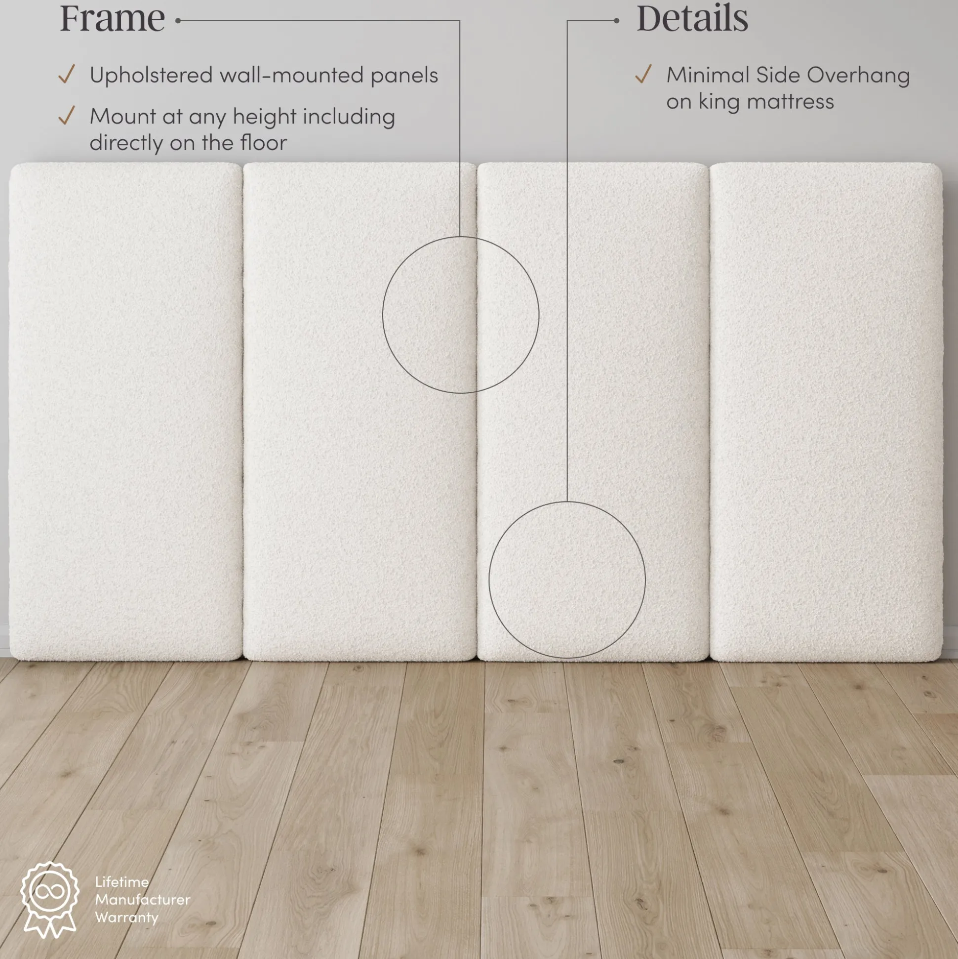 King Wall Mounted Headboard 4 Panel Boucle