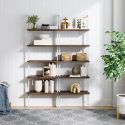 Ladder Bookshelf Oak Matte White Set of 2
