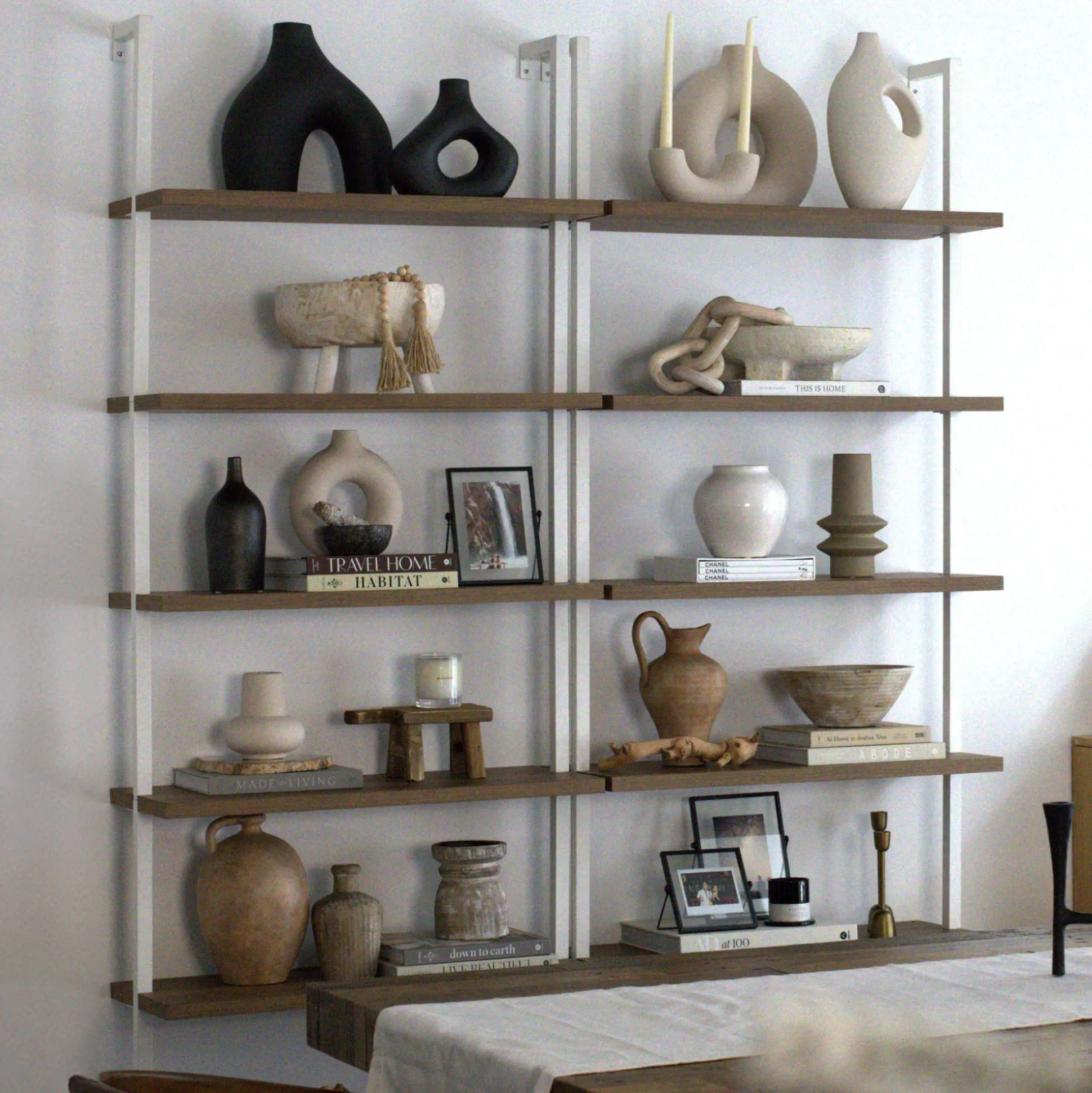 Ladder Bookshelf Oak Matte White Set of 2