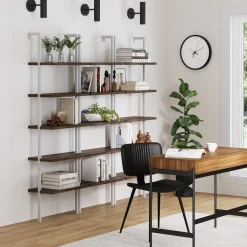 Ladder Bookshelf Oak Matte White Set of 3