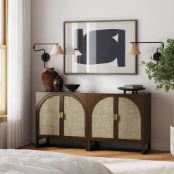 Large Arched Credenza Console Table Dark Acacia (Set of 4)