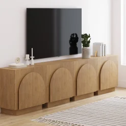 Large Arched Kitchen Cabinet Credenza Light Brown (Set of 4)