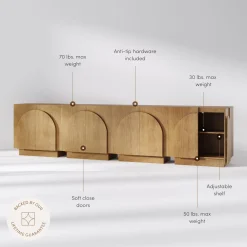 Large Arched Kitchen Cabinet Credenza Light Brown (Set of 4)