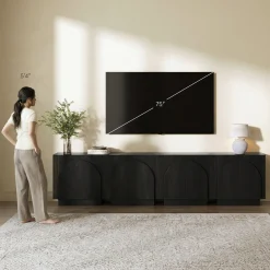 Large Arched Kitchen Cabinet Credenza Black (Set of 4)