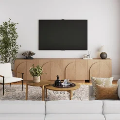 Large Arched TV Console Credenza Oak (Set of 4)