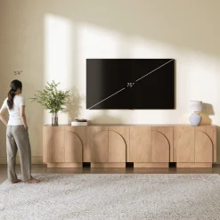 Large Arched TV Console Credenza Oak (Set of 4)