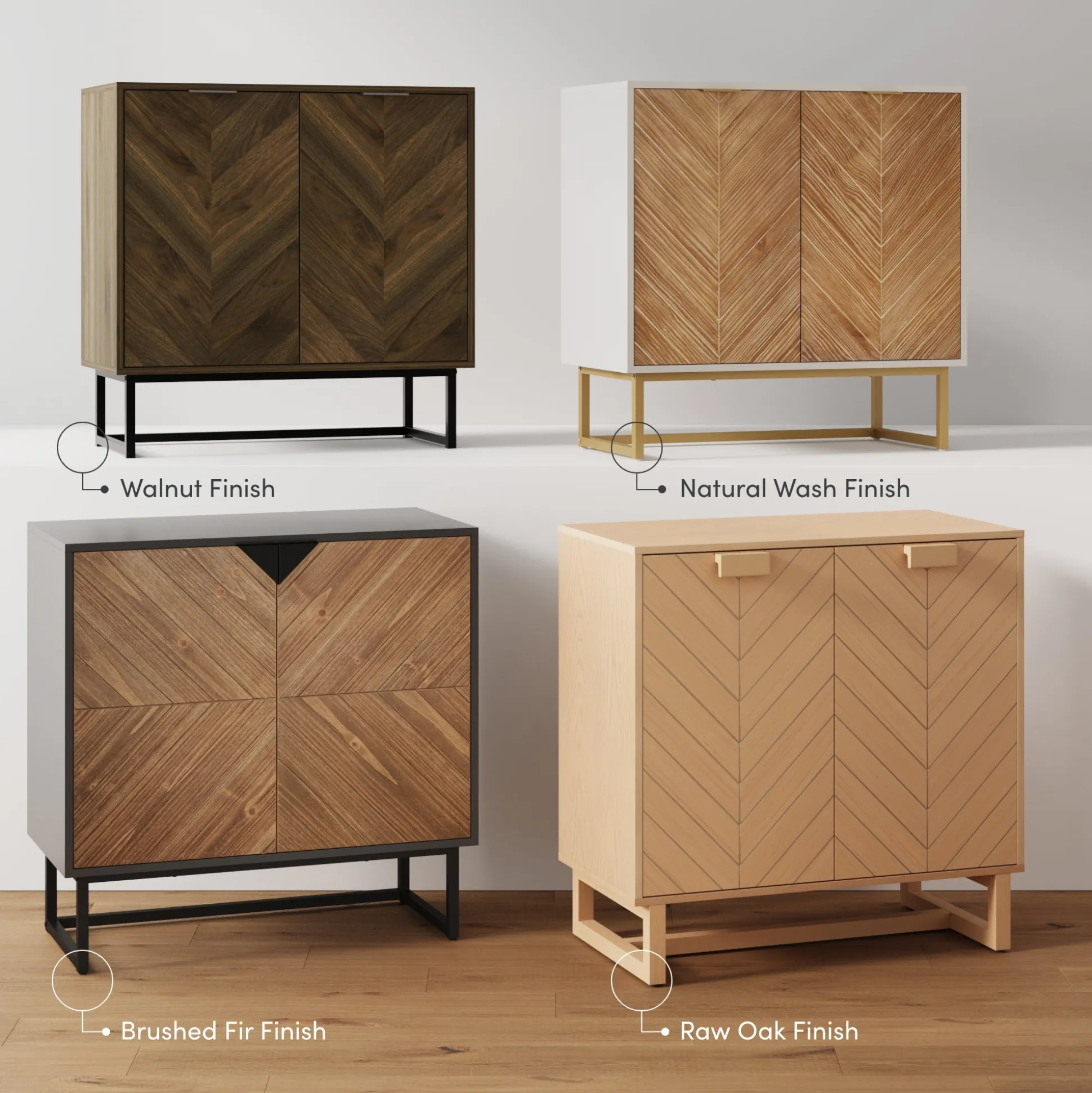 Large Brushed Fir Credenza Console Table (Set of 4)