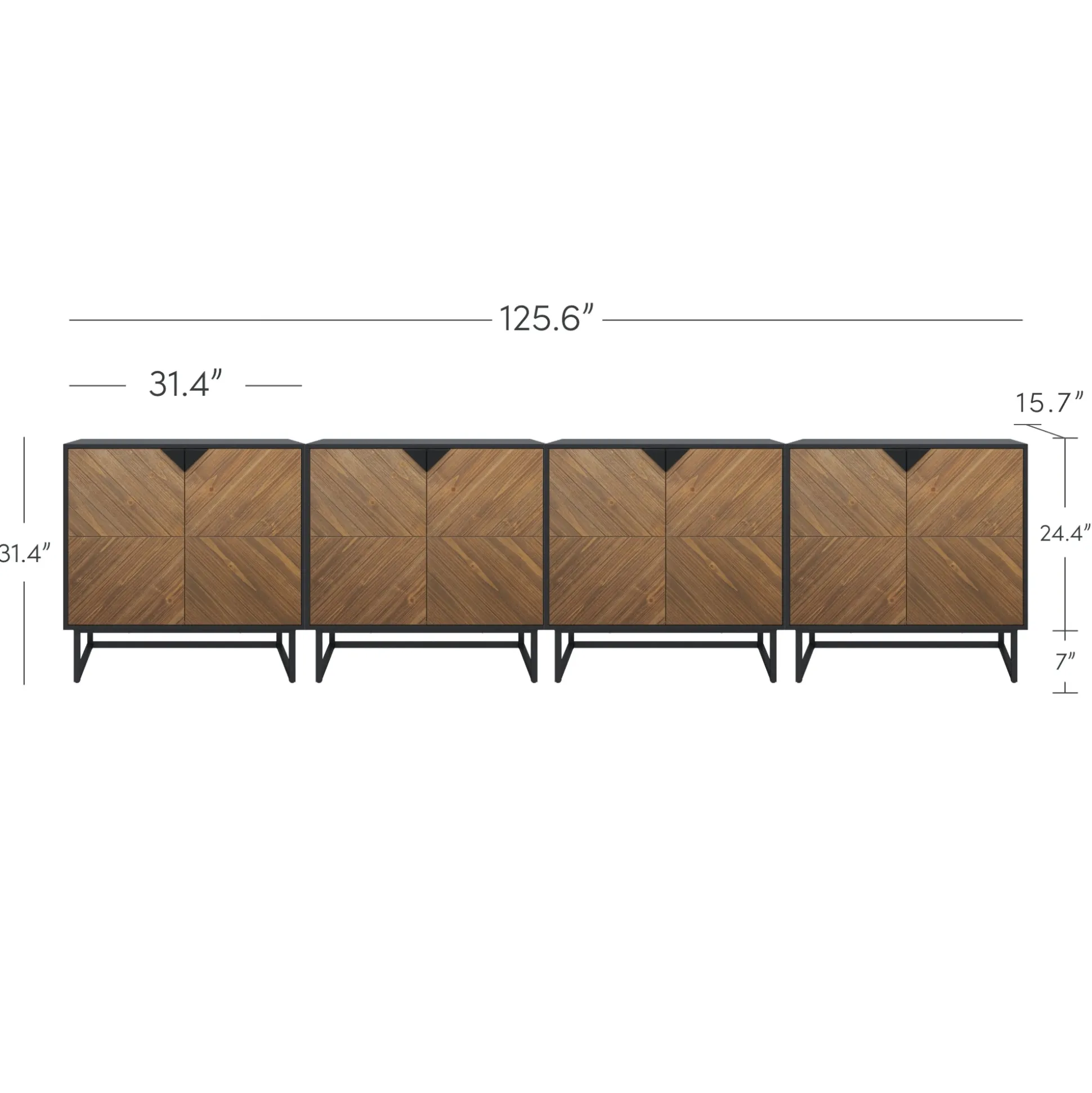 Large Brushed Fir Credenza Console Table (Set of 4)