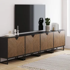 Large Brushed Fir Credenza Console Table (Set of 4)
