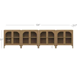 Large Glass Door Curio Cabinet Credenza Brown (Set of 4)