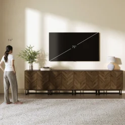 Large Herringbone Credenza Console Table Walnut (Set of 4)