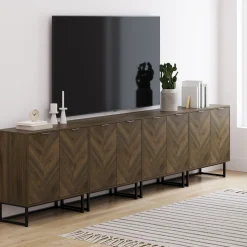 Large Herringbone Credenza Console Table Walnut (Set of 4)