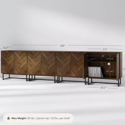 Large Herringbone Credenza Console Table Walnut (Set of 4)