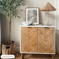 Large Herringbone Kitchen Storage Credenza White (Set of 4)