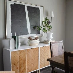 Large Herringbone Kitchen Storage Credenza White (Set of 4)