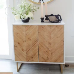 Large Herringbone Kitchen Storage Credenza White (Set of 4)