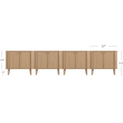Large Mid-Century Modern Solid Wood Credenza Raw Oak (Set of 4)