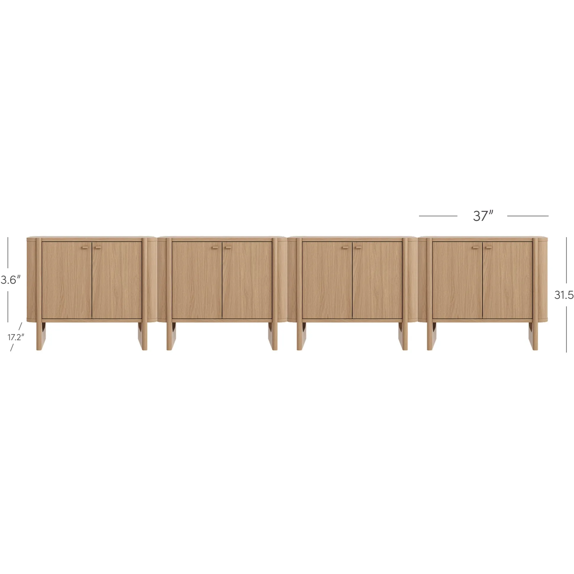 Large Mid-Century Modern Solid Wood Credenza Raw Oak (Set of 4)