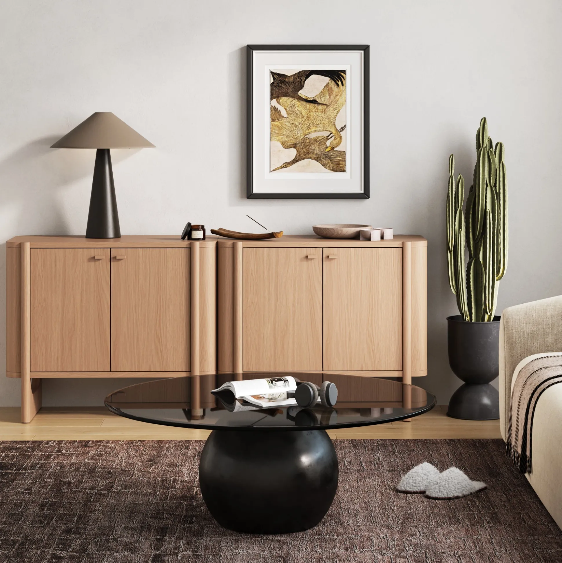 Large Mid-Century Modern Solid Wood Credenza Raw Oak (Set of 4)