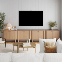 Large Mid-Century Modern Solid Wood Credenza Raw Oak (Set of 4)