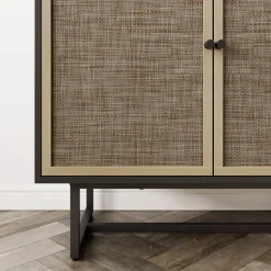 Large Rattan Credenza Console Table Black (Set of 4)