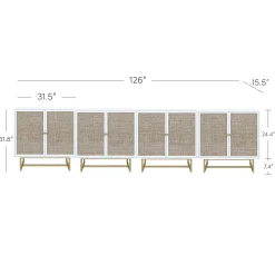 Large Rattan Credenza Console Table White (Set of 4)