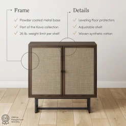 Large Rattan Credenza Console Table Walnut (Set of 4)