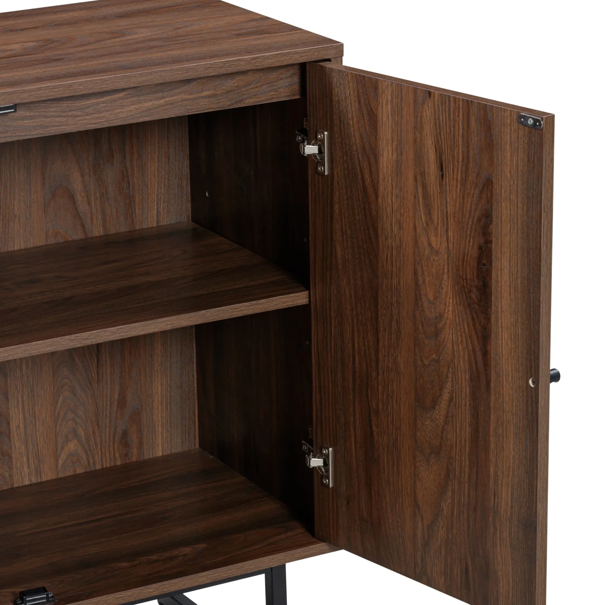 Large Rattan Credenza Console Table Walnut (Set of 4)