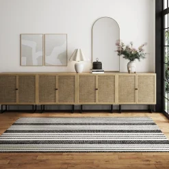Large Rattan Credenza Console Table Oak (Set of 4)