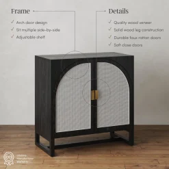 Large Rattan Credenza Console Black (Set of 4)
