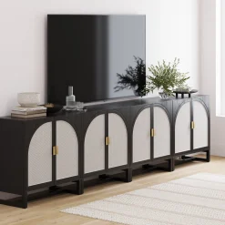 Large Rattan Credenza Console Black (Set of 4)
