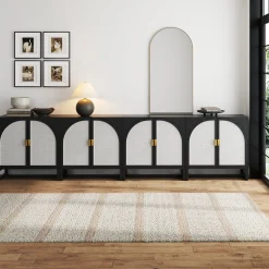 Large Rattan Credenza Console Black (Set of 4)